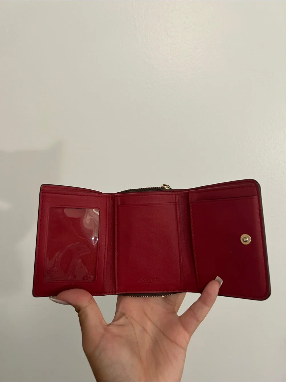 Coach Signature Canvas Trifold Wallet - Brown/Red